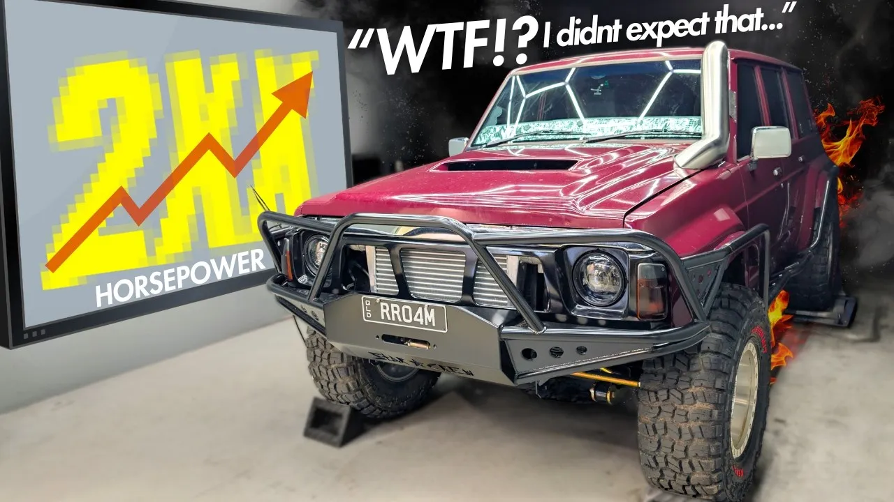 Roam Lyfe red Nissan GQ Patrol on the dyno in the F66 turbo video thumbnail